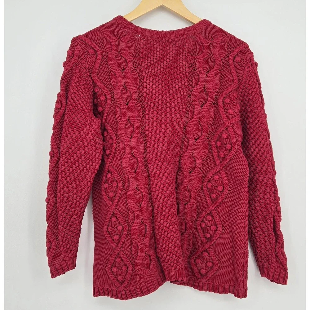 Vintage‎ red 90s/Y2K cable knit sweater - Coldwater Creek, 60% cotton, womens L